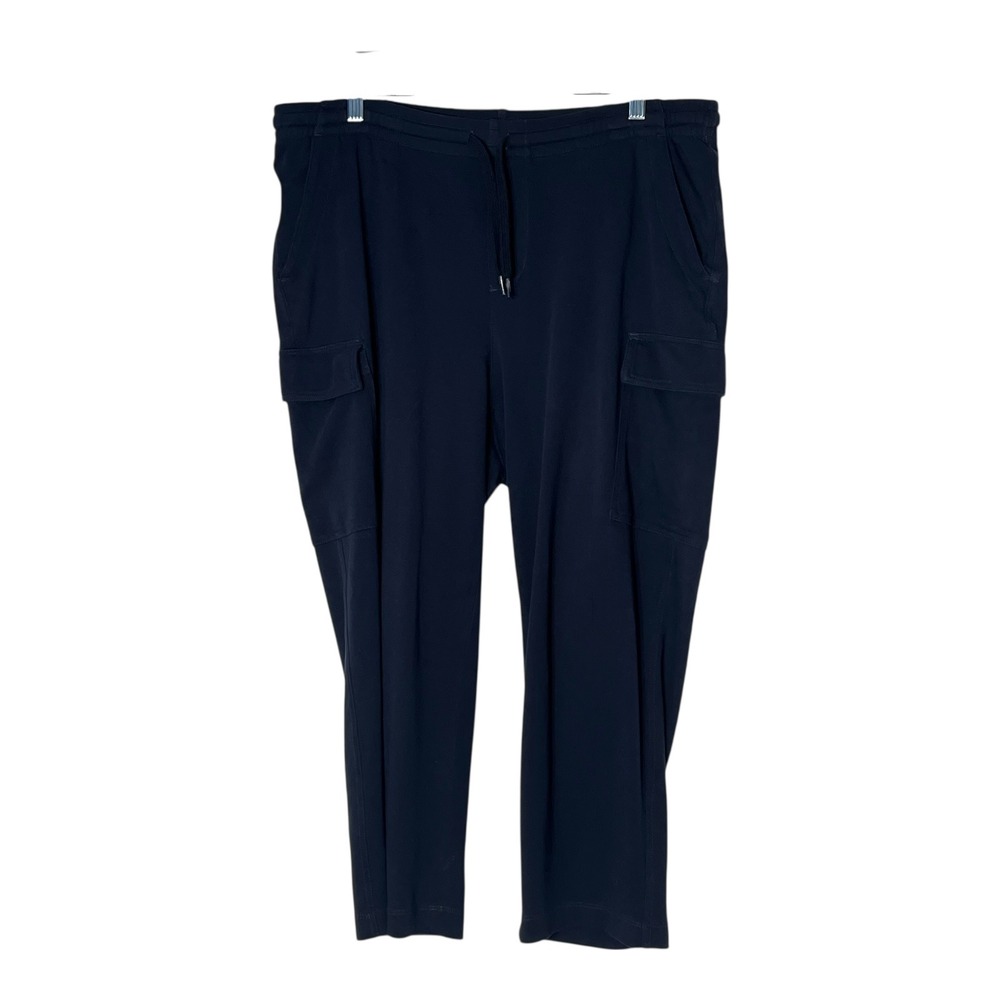Lands End Sport Knit Straight Leg Cargo Pants Navy Blue Cotton Large 14-16 - Picture 11 of 11